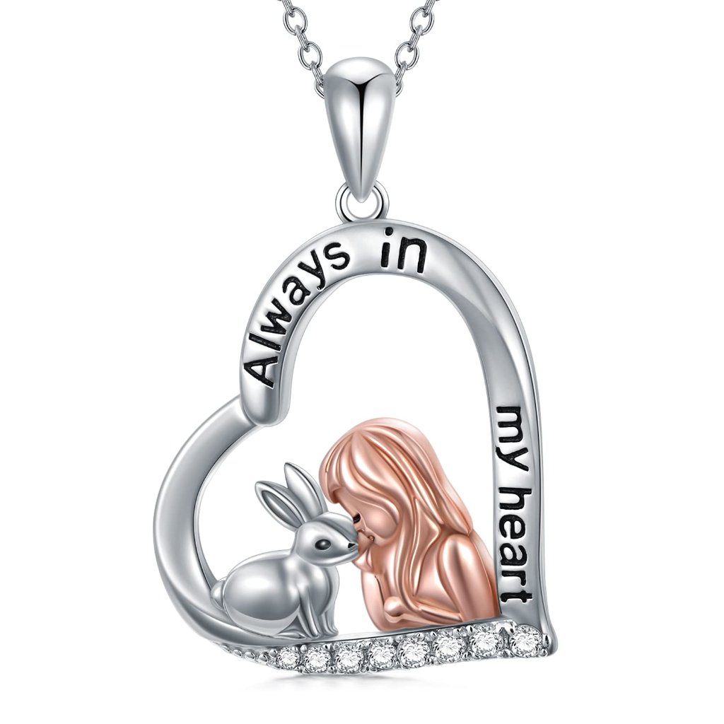 Sterling Silver Rabbit Heart Pendant Necklace Elegant Minimal Chic Gift